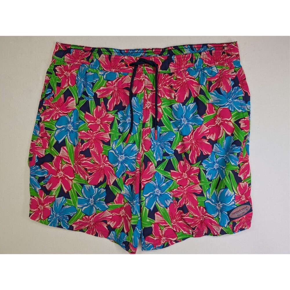 Vineyard Vines Swim Trunks Shorts Mens M Board Floral Blue Bathing Suit Lined